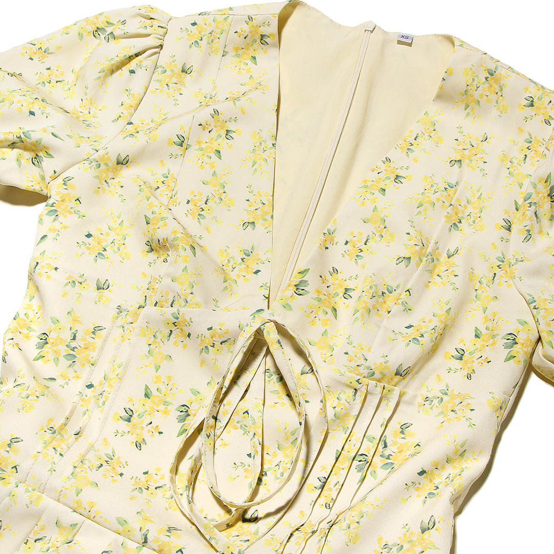 Levoire | Robe Décolletée En V, Manches Bouffantes, Robe Fleurie, Robe Corset