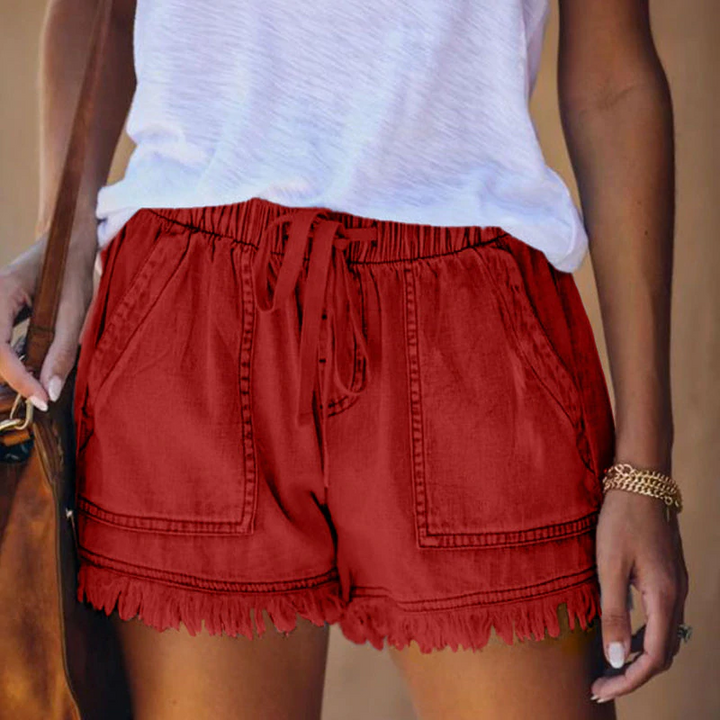 Levoire | Short En Denim À Taille Élastique, Sac À Dos, Vêtements D'Été Rouge