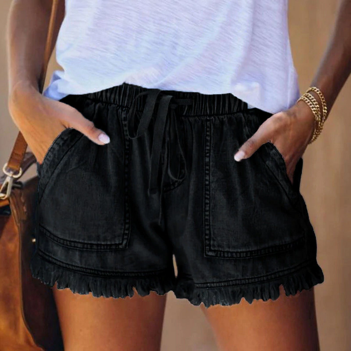 Levoire | Short En Denim À Taille Élastique, Sac À Dos, Vêtements D'Été Noir