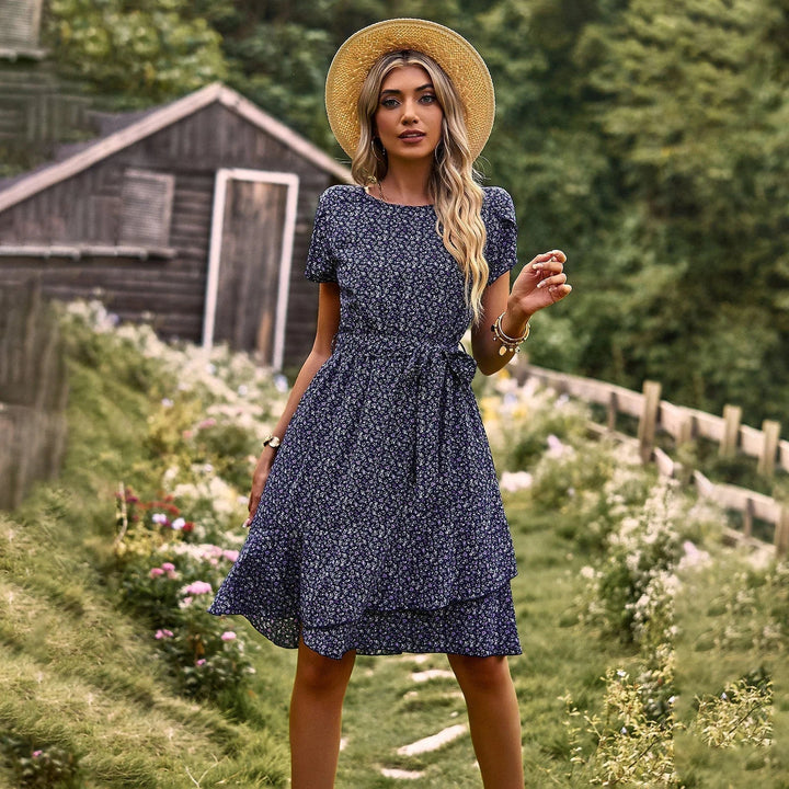 Levoire | Robe D'Été Chic Avec Motif Floral Bleu marine