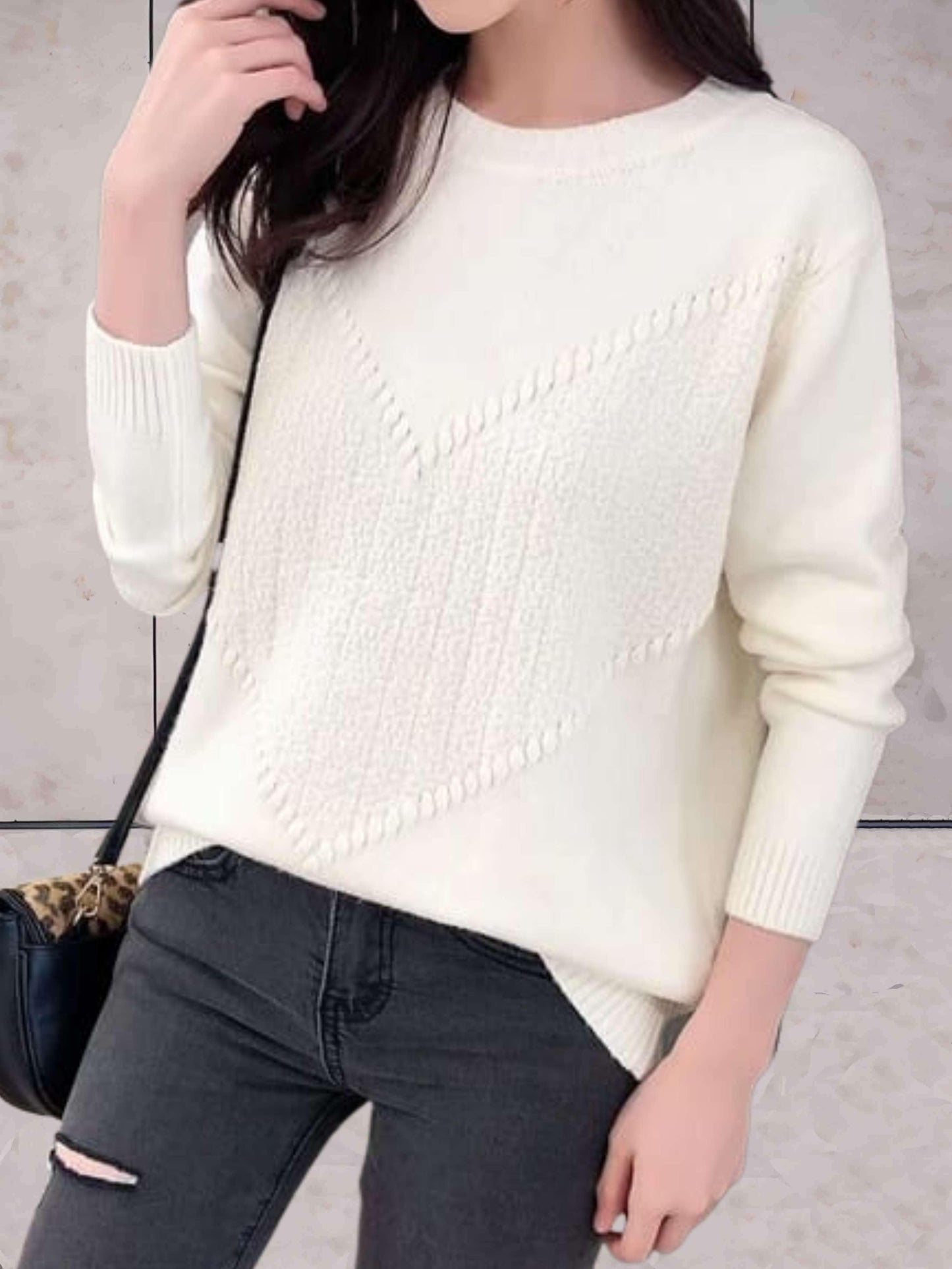 Levoire | Pull Tricoté Simple Avec Encolure Ronde Et Bords Côtes Blanc