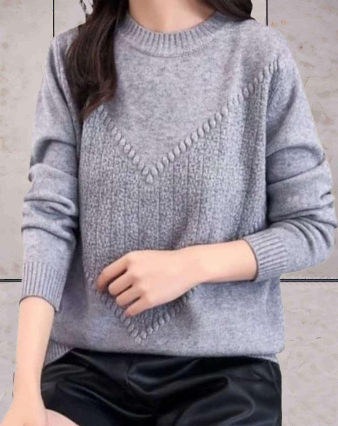 Levoire | Pull Tricoté Simple Avec Encolure Ronde Et Bords Côtes Gris