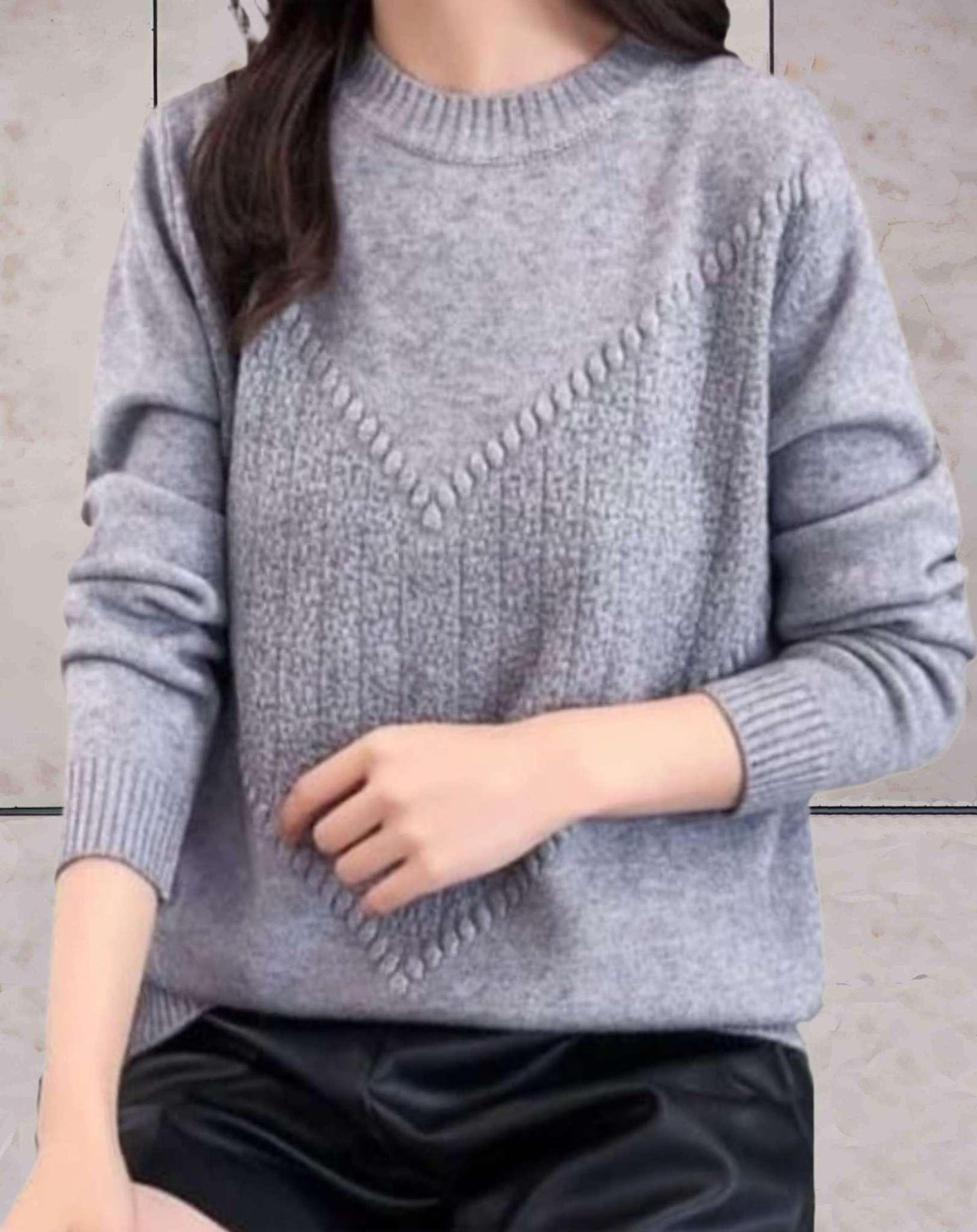 Levoire | Pull Tricoté Simple Avec Encolure Ronde Et Bords Côtes Gris