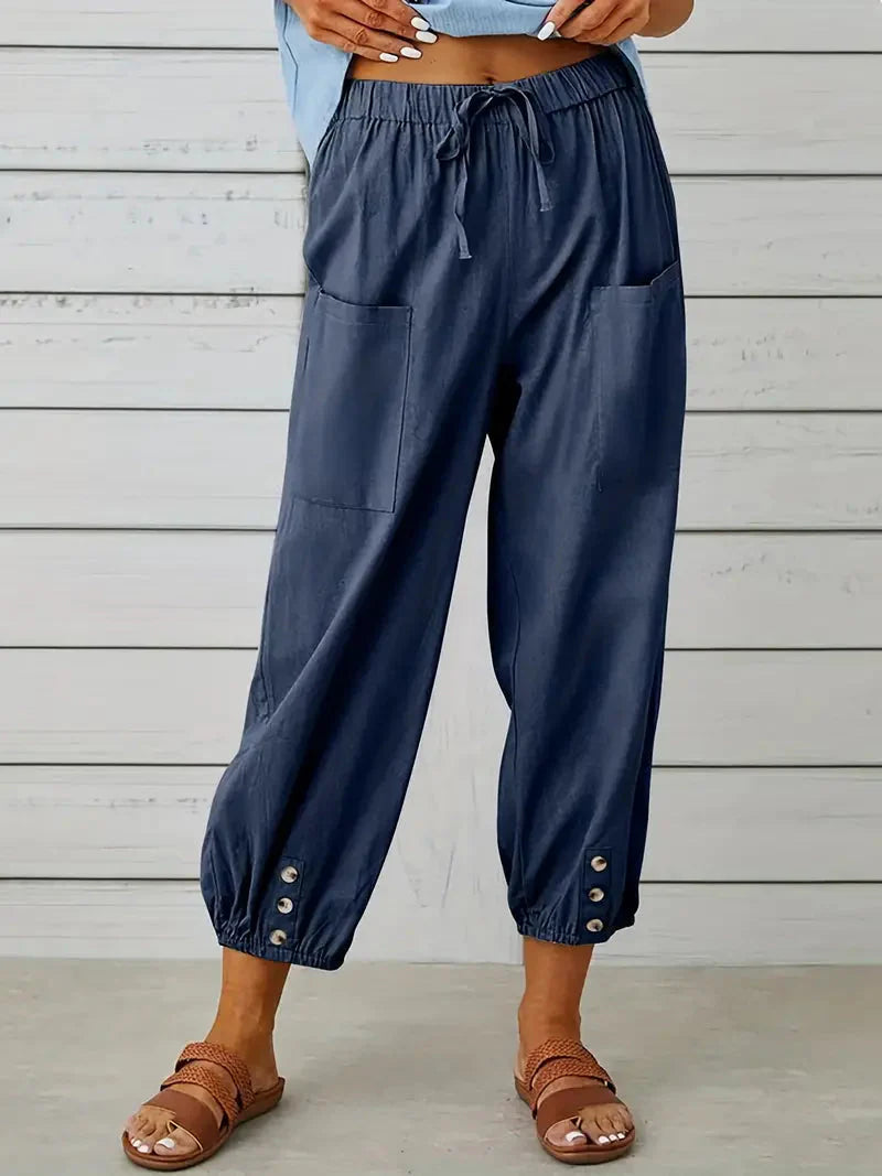 Levoire | Pantalon En Lin Pantalon D'Été Décontracté Pour Femmes Bleu marine