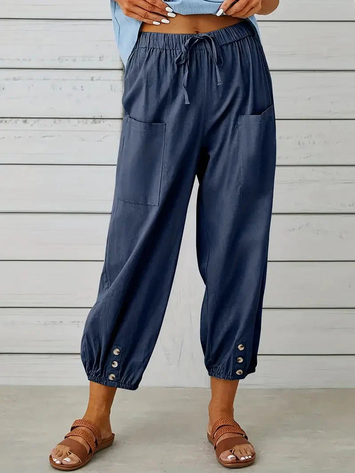 Levoire | Pantalon En Lin Pantalon D'Été Décontracté Pour Femmes Bleu marine