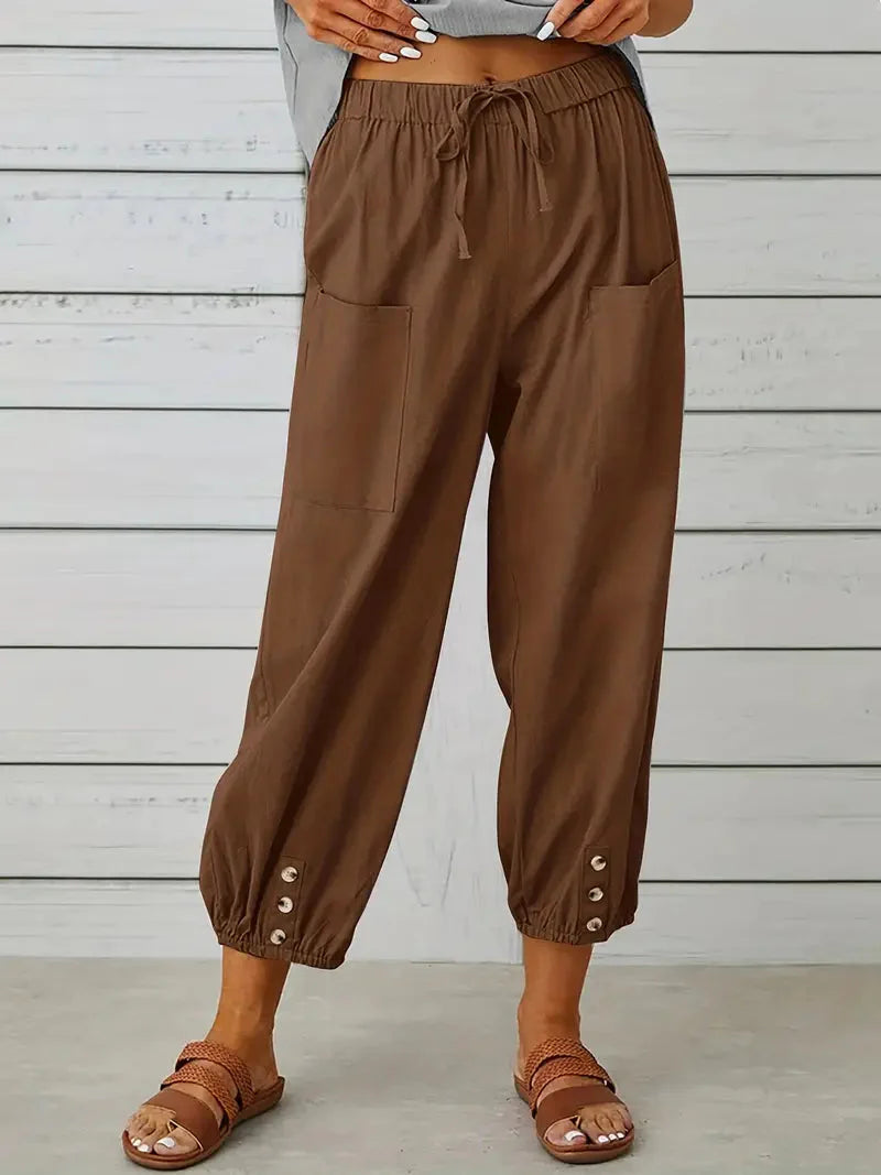 Levoire | Pantalon En Lin Pantalon D'Été Décontracté Pour Femmes Marron foncé