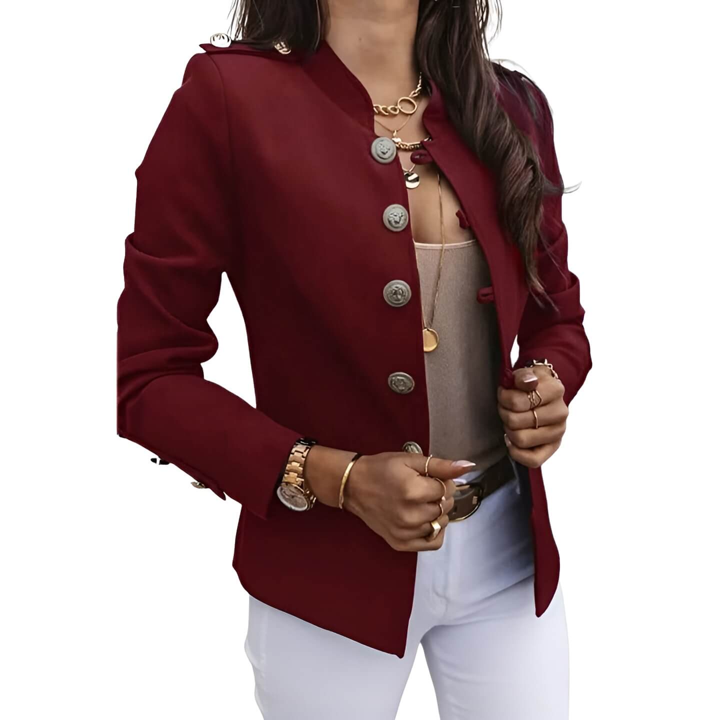Levoire | Blazer Femme Élégant Boutons Rouge Bourgogne