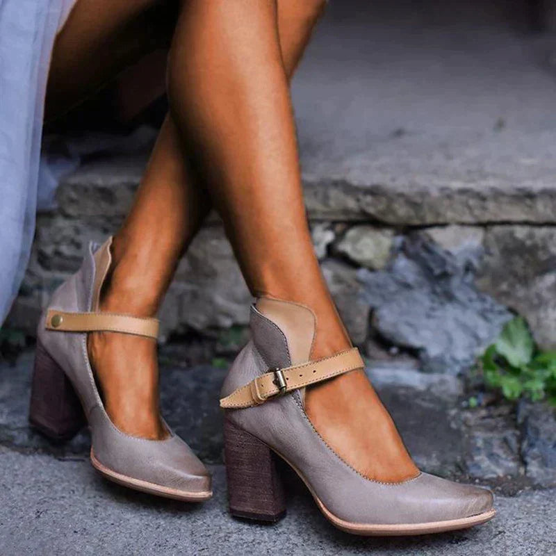 Levoire | Chaussures À Talons Avec Bride De Cheville Vintage Pour Femmes Gris