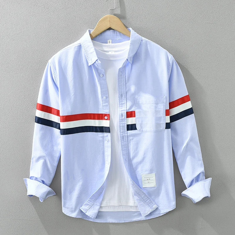Levoire | Chemise Patchwork Rayee Decontracte Hommes Bleu