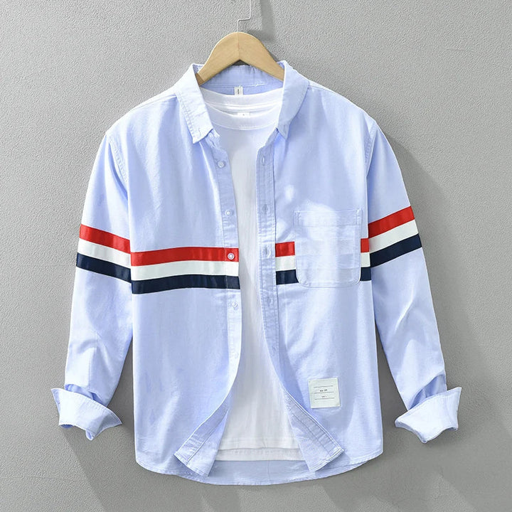 Levoire | Chemise Patchwork Rayee Decontracte Hommes Bleu