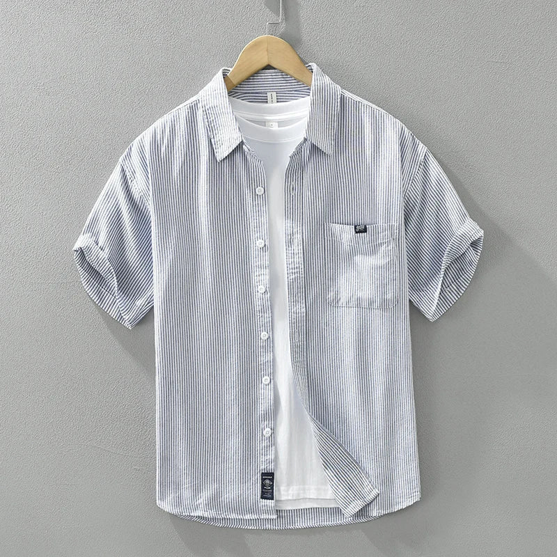 Levoire | Chemise Rayee Decontractee Elegant Hommes Bleu