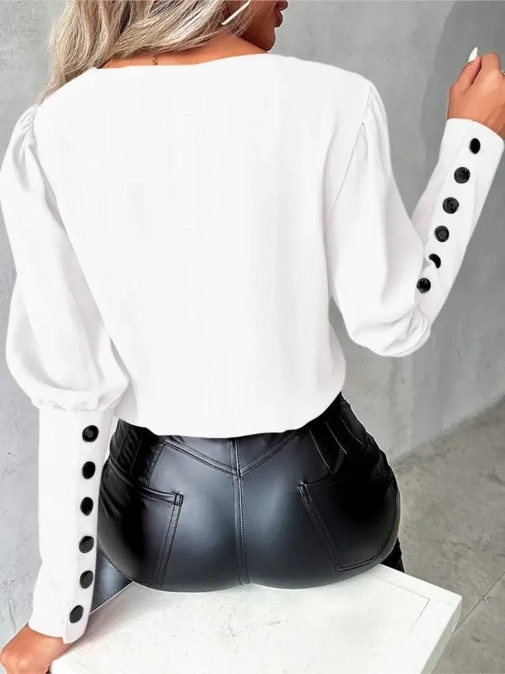 Levoire | Élégante Blouse À Décolleté En V Avec Des Manches Marquées Pour Femmes