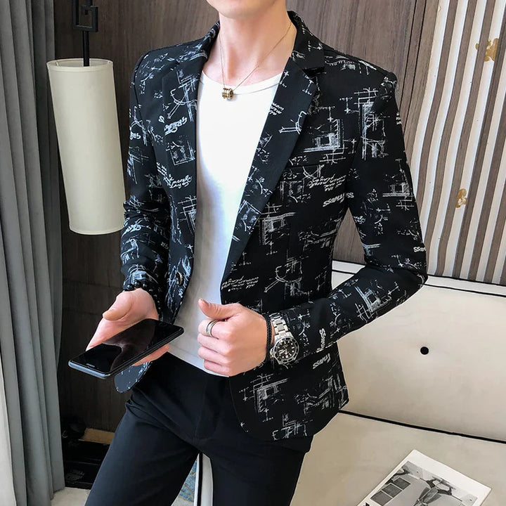 Levoire | Blazer Pour Hommes Décontracté Moderne Imprimé Noir
