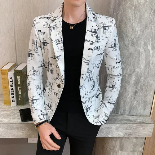 Levoire | Blazer Pour Hommes Décontracté Moderne Imprimé Blanc