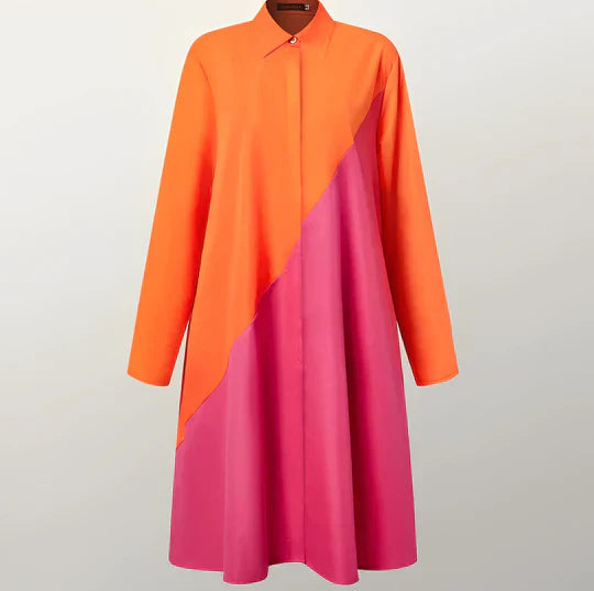 Levoire | Chemise Robe Avec Col Rabattu Et Manches Trois Quarts Orange-Rosa