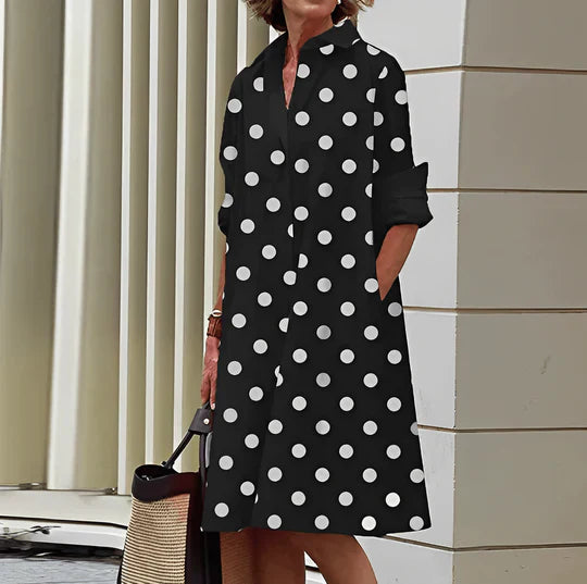 Levoire | Chemise Robe Avec Col Rabattu Et Manches Trois Quarts Noir et blanc