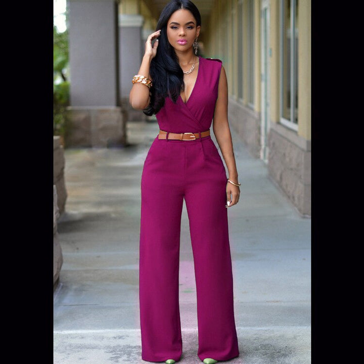 Levoire | Combinaison Avec Jambes Larges Et Col En V Rose rouge