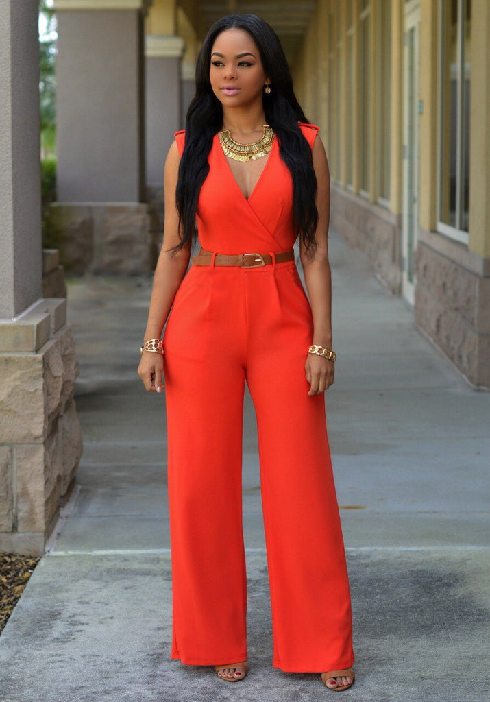 Levoire | Combinaison Avec Jambes Larges Et Col En V Orange
