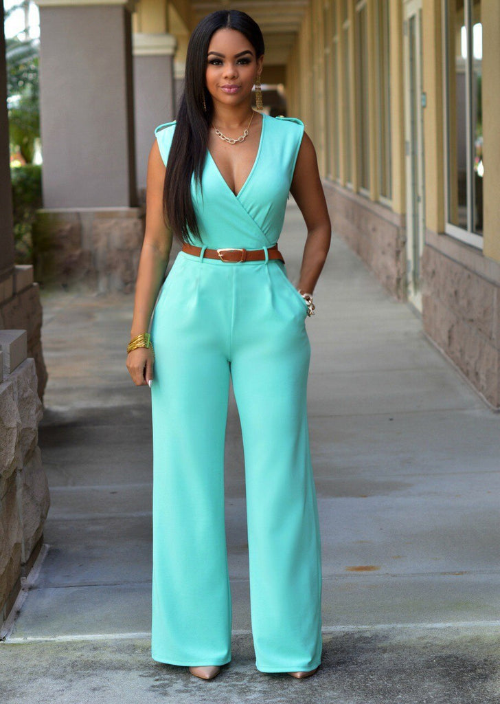 Levoire | Combinaison Avec Jambes Larges Et Col En V Bleu clair