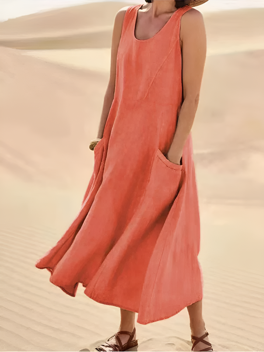 Levoire | Robe Maxi En Lin Pour Femme Avec Poches Orange