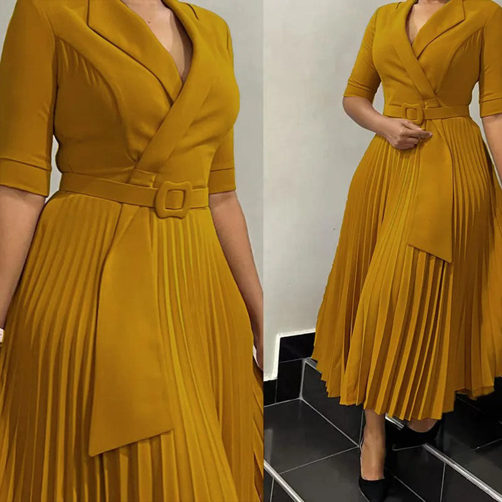 Levoire | Robe Courte Plissée À Bretelles Avec Ceinture À Décolleté En V Gul