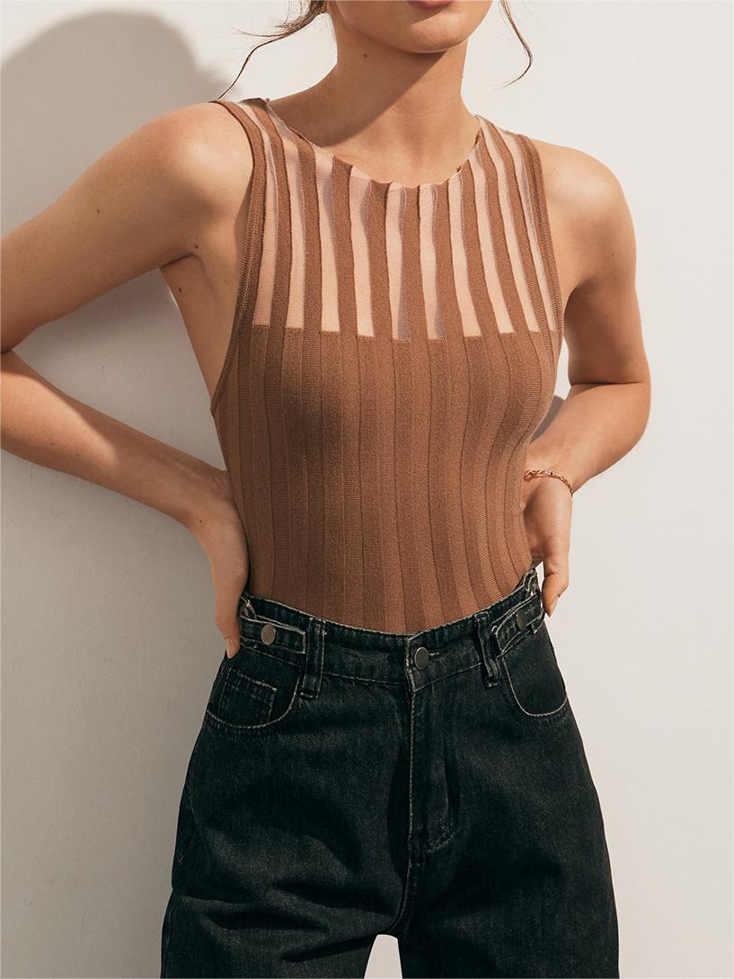 Levoire | Haut En Tricot Slim Fit Rayé Pour Femmes Braun