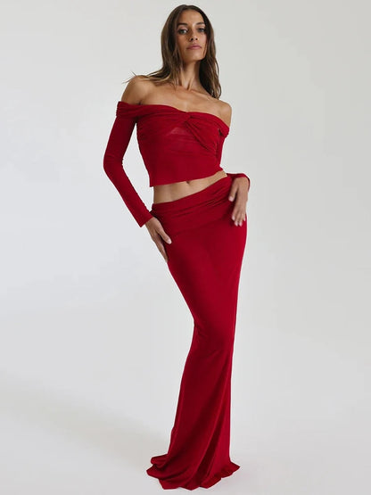 Levoire | Bustier Transparent Sans-Manches Ensemble Crop Et Jupe Longue Rot