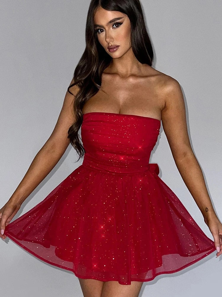 Levoire | Robe Mini À Bretelles Off-Shoulder En Maille Pailletée À Dos Ouvert