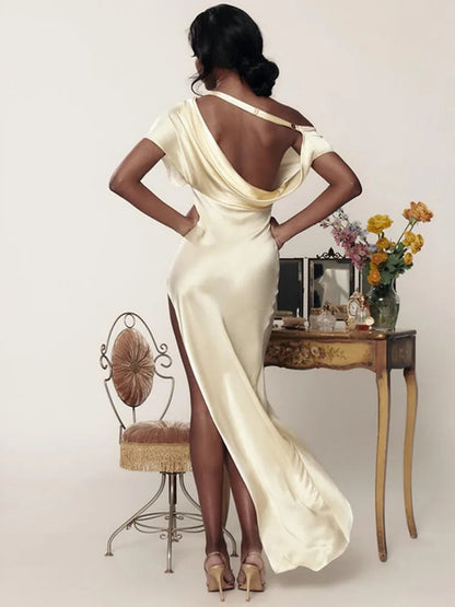 Levoire | Robe Maxi Fendue À Encolure Dégagée, À Dos Décolleté Et À Bretelles Droites