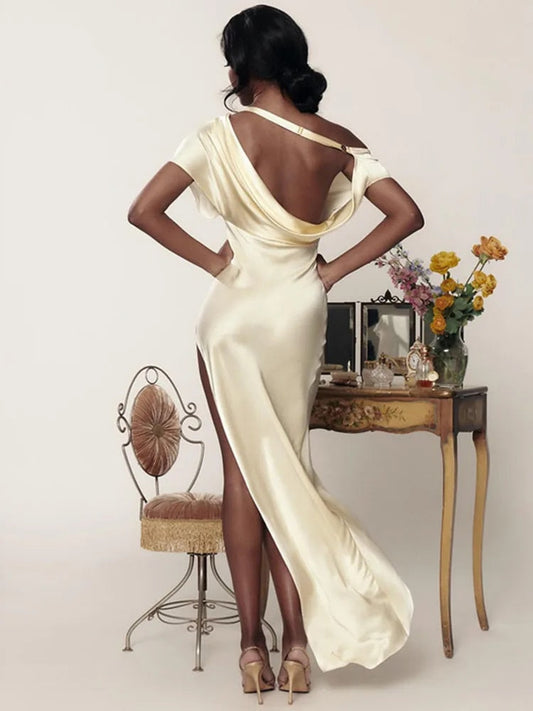 Levoire | Robe Maxi Fendue À Encolure Dégagée, À Dos Décolleté Et À Bretelles Droites