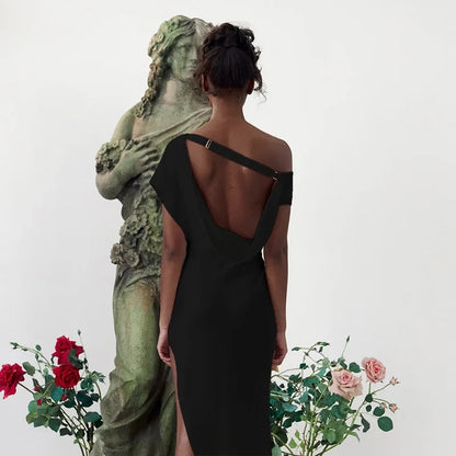 Levoire | Robe Maxi Fendue À Encolure Dégagée, À Dos Décolleté Et À Bretelles Droites Noir