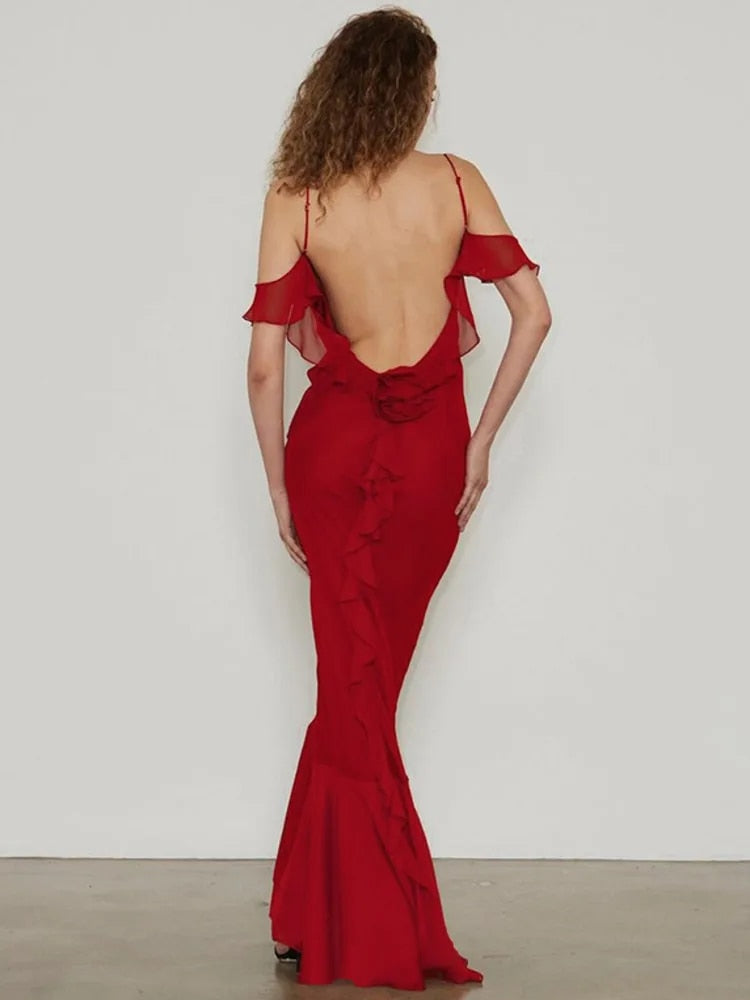 Levoire | Robe Maxi Décolleté Sans Épaule Rot