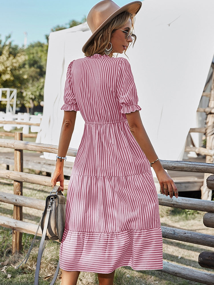 Levoire | Robe Maxi Boho Rayée Avec Volants Pour Femmes