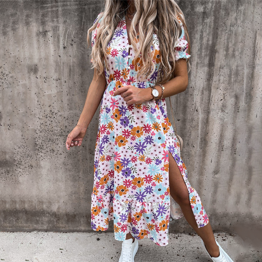 Levoire | Robe Midi Fleurie Avec Fente Latérale Pour Femmes Multicolore