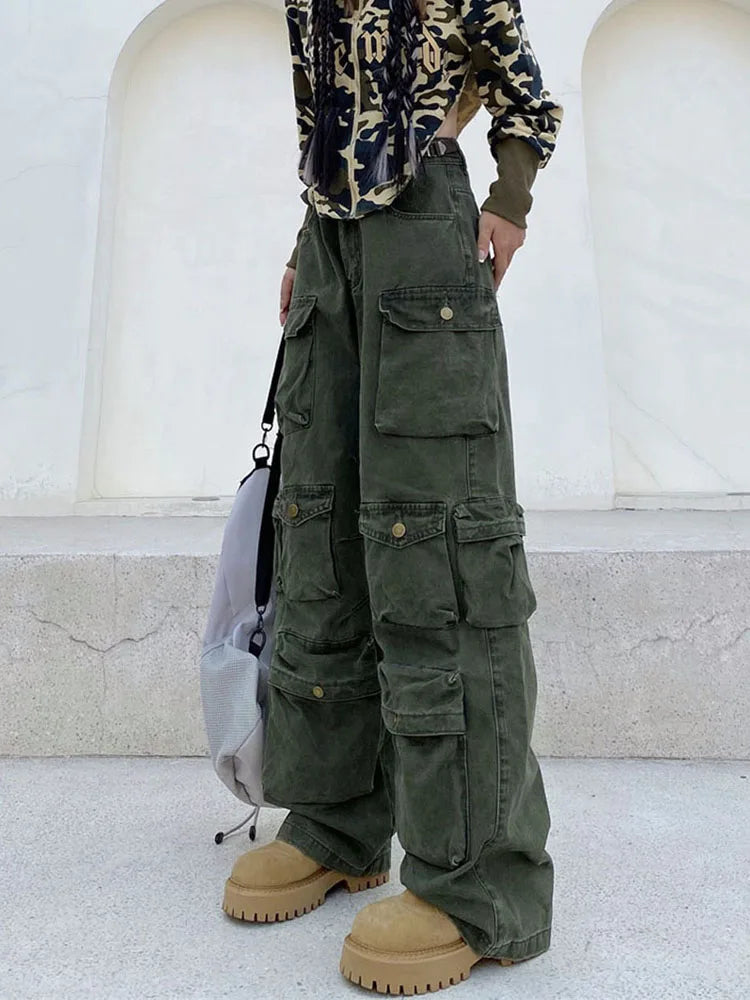 Levoire | Pantalon Cargo Rétro Poches Jambe Large Vert