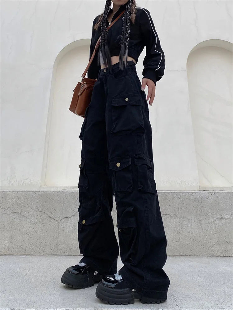 Levoire | Pantalon Cargo Rétro Poches Jambe Large Noir