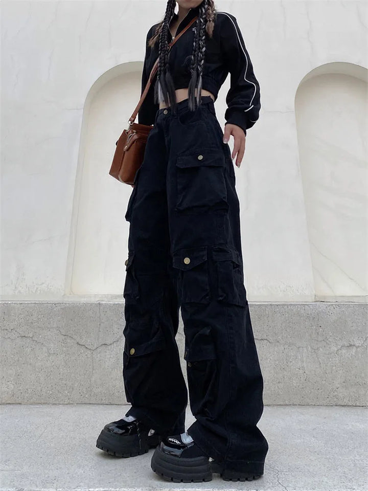 Levoire | Pantalon Cargo Rétro Poches Jambe Large Noir