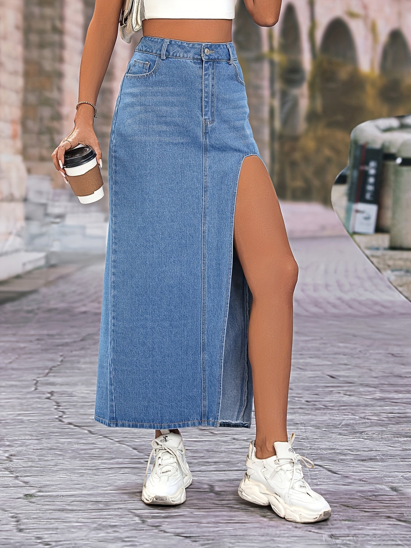 Levoire | Jupes En Jean Longue Tendance Avec Fente Haute