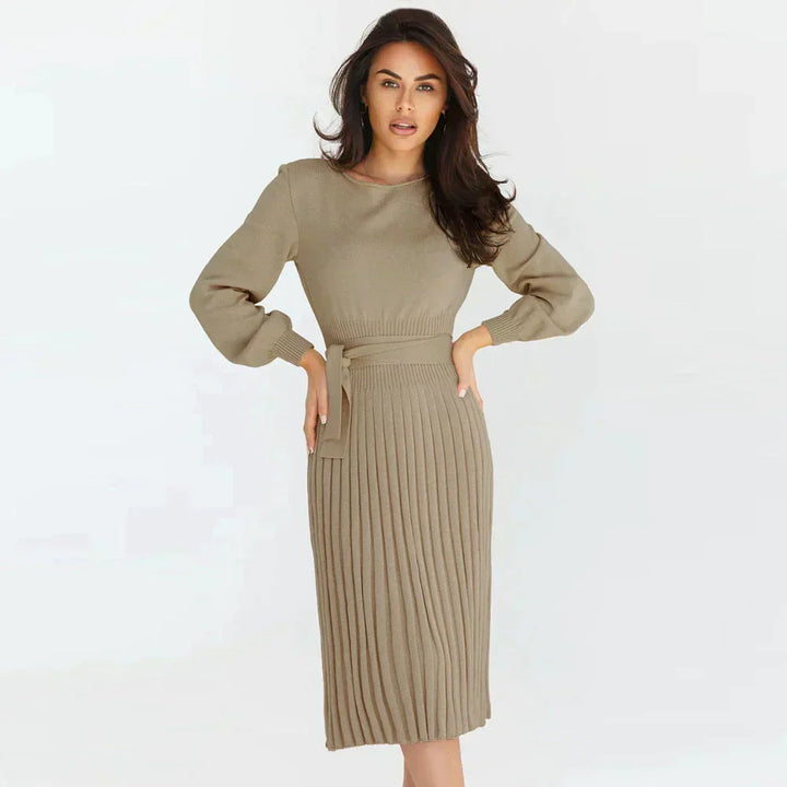 Levoire | Robe En Maille À Col Rond Slim Fit Avec Manches Longues Khaki