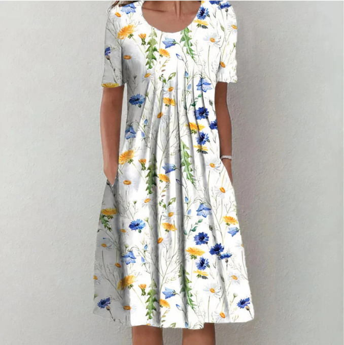Levoire | Robe à fleurs ample blanc jaune