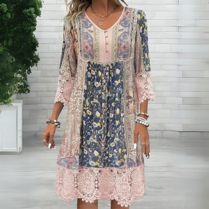 Levoire | Robe Boho Fleurs Accentuation De Dentelle Raffinée Pour Un Look Unique Rosa