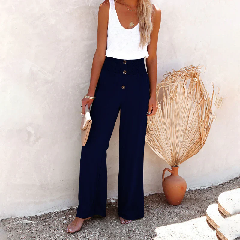 Levoire | Pantalon Taille Haute Avec Jambes Amples Pour Femmes Bleu foncé