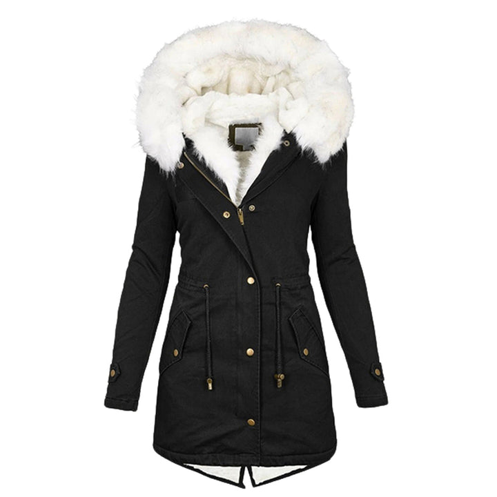 Levoire Élégante Veste d'hiver avec capuche et détail de bouton Noir
