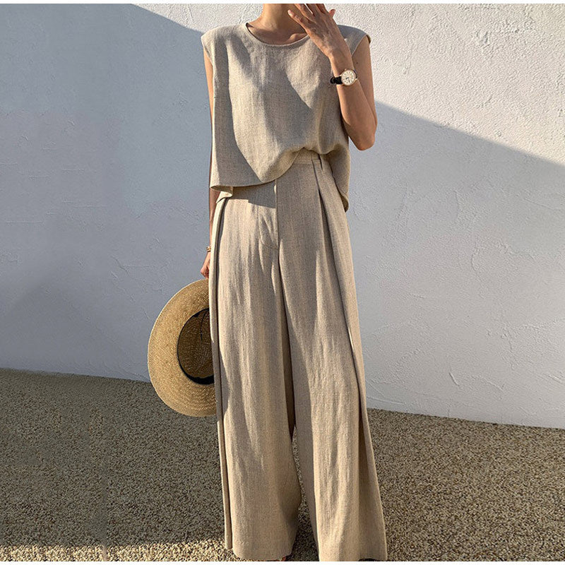 Levoire | Ensemble Avec Décolleté En U Et Pantalon Large Beige