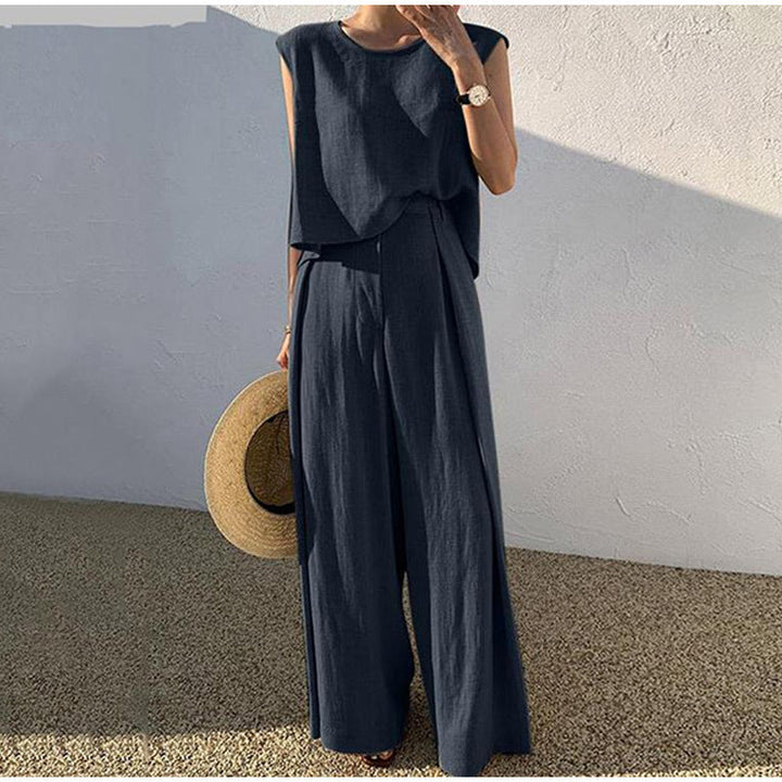 Levoire | Ensemble Avec Décolleté En U Et Pantalon Large Bleu foncé