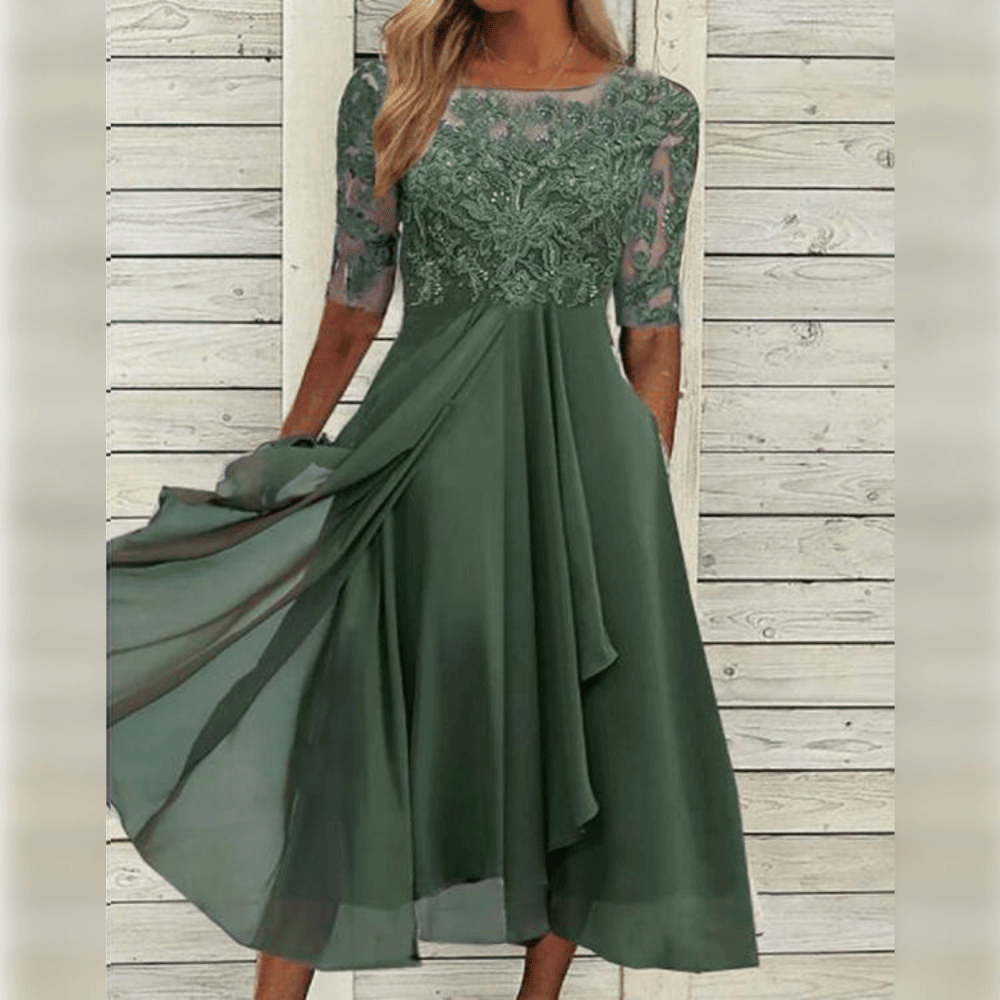 Levoire | Robe En Chiffon Élégante Avec Applications En Dentelle Vert