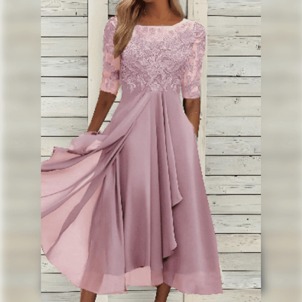 Levoire | Robe En Chiffon Élégante Avec Applications En Dentelle Rosa