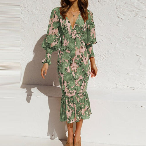 Levoire | Robe Trompette Imprimée Avec Décolleté En V Et Motif Floral