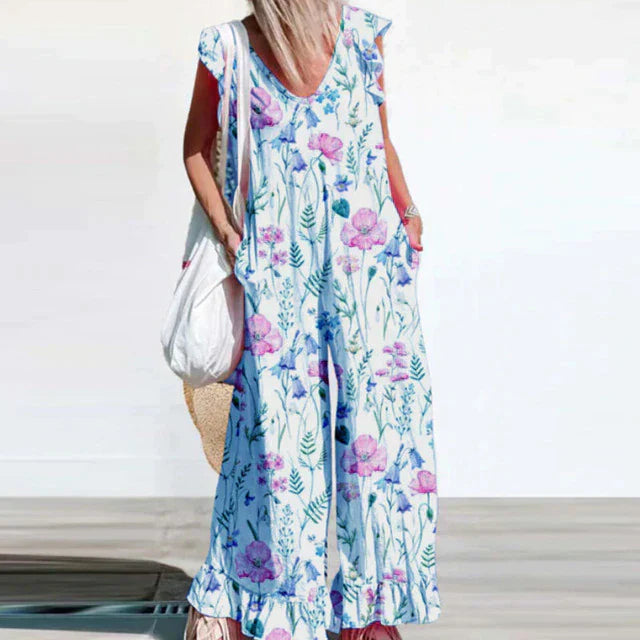 Levoire | Combinaison Avec Des Manches En Velours Froncées Bleu