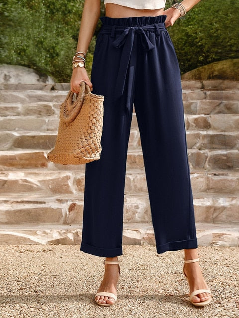 Levoire | Pantalons Taille Haute Avec Cordons De Serrage Longs Bleu marine